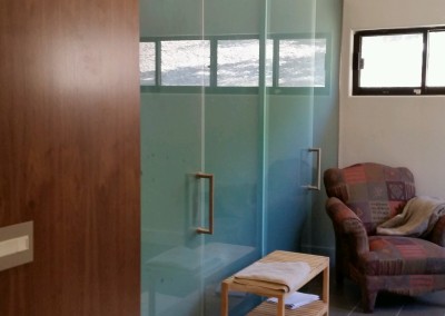 Matt glass shower with barn door