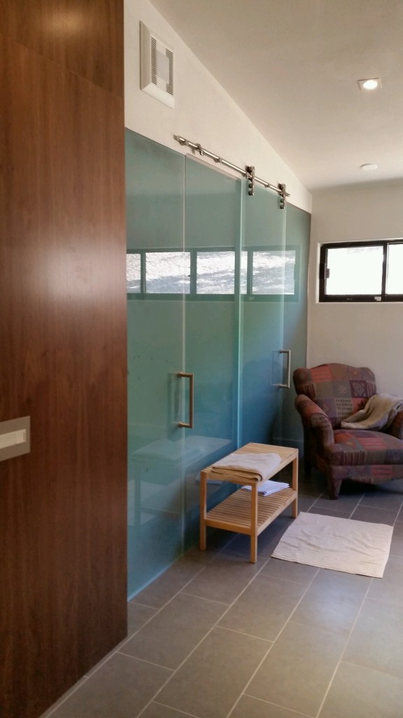 Matt glass shower with barn door