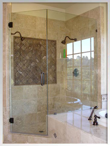 Oil rubbed bronze hardware and framless shower