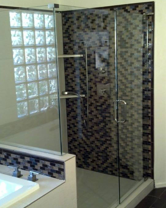 Install shower door on glass tile