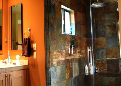 “Half-inch thick frameless floor-to-ceiling steam shower enclosure installed by A Cut Above Glass in Scottsdale, AZ.”